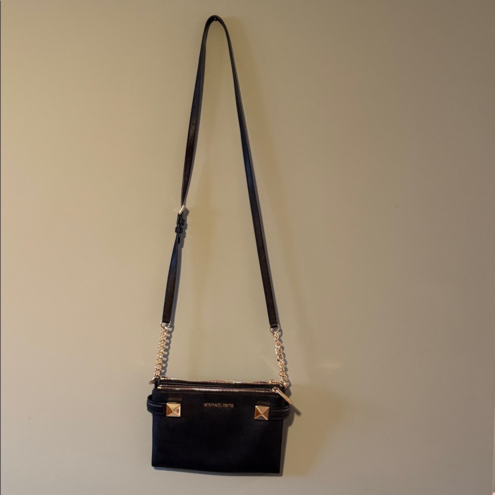 Michael Kors Black Crossbody Bag with Gold Accents